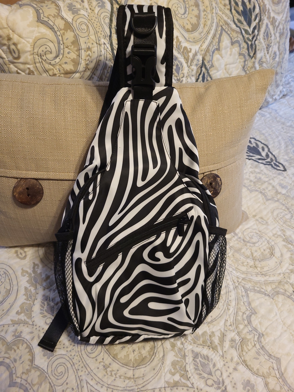 NWOT Zebra Print Sling Backpack - Black & White
